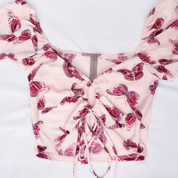 Butterfly top crop adjustable center crop summer spring - Picture 3 of 3